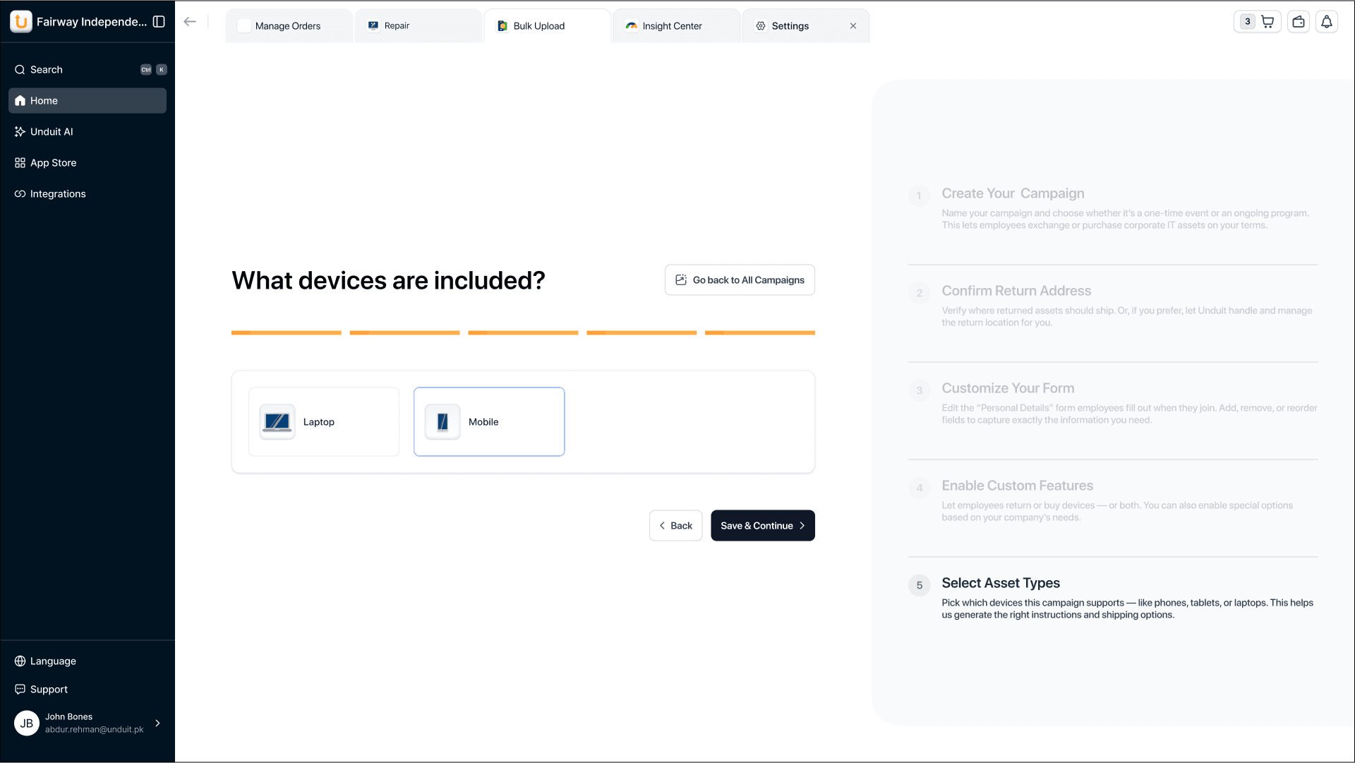 Employee action options configuration